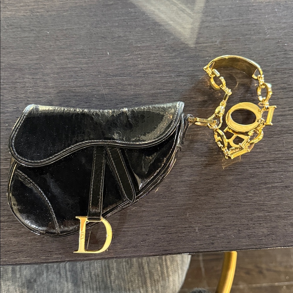 Dior Black and Gold Clutch Wristlet